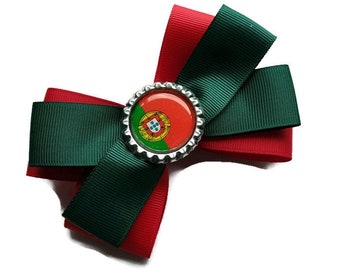 Portugal World Cup hair bow - Portuguese hair clip - Portugal flag gift - Portuguese gifts - Portugal Football bow - Portugal Soccer