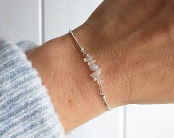 Rainbow moonstone bracelet, Crystal Bar Bracelet, Silver beaded bracelet, silver bracelet, dainty bracelet, Luna Cluster by Serenity project