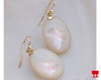 ONE-Of-A-KIND**18K Solid Gold Mother of Pearl Earrings, Gold Mother of Pearl Drop Earrings, 18K MOP Earrings, Solid Gold Earrings Leverback