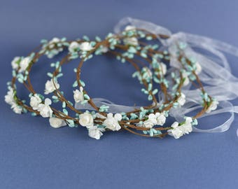 Handmade Hair FLOWERS CROWN, wreaths pastoral hair bands with leafs and berries, for springbreak, party, babyshower, baptism or WEDDING, Pin