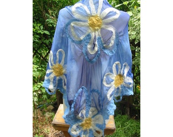 Nuno Felt Scarf,Wrap Scarf,AU Merino Scarf,European Scarf,Felt Scarf,Felt Wrap Shawl,Woman Scarf,Blue Scarf, Handmade, OOAK