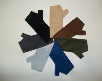 Kid's Fleece Fingerless Gloves / Texting Gloves / Solid Neutral Colors / Tan, Brown, Green, Blue, Gray, Charcoal or Black.