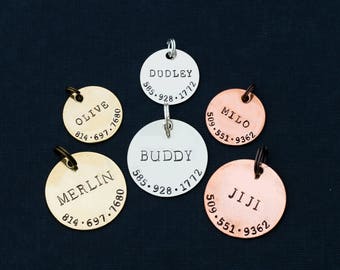 Pet ID Tag • Custom Pet Identification Tag Pet Personalized Cat Tag • Dog Pet Name New Puppy Gift • Silver Tag Copper Name Number