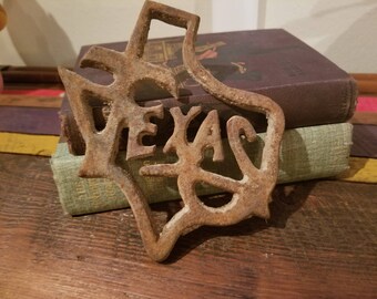Vintage Cast Iron Texas Sign Dimensions 5 inches x 6 inches