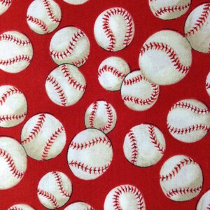 One 25 Inch Piece of Fabric Material - Baseball, Red Background