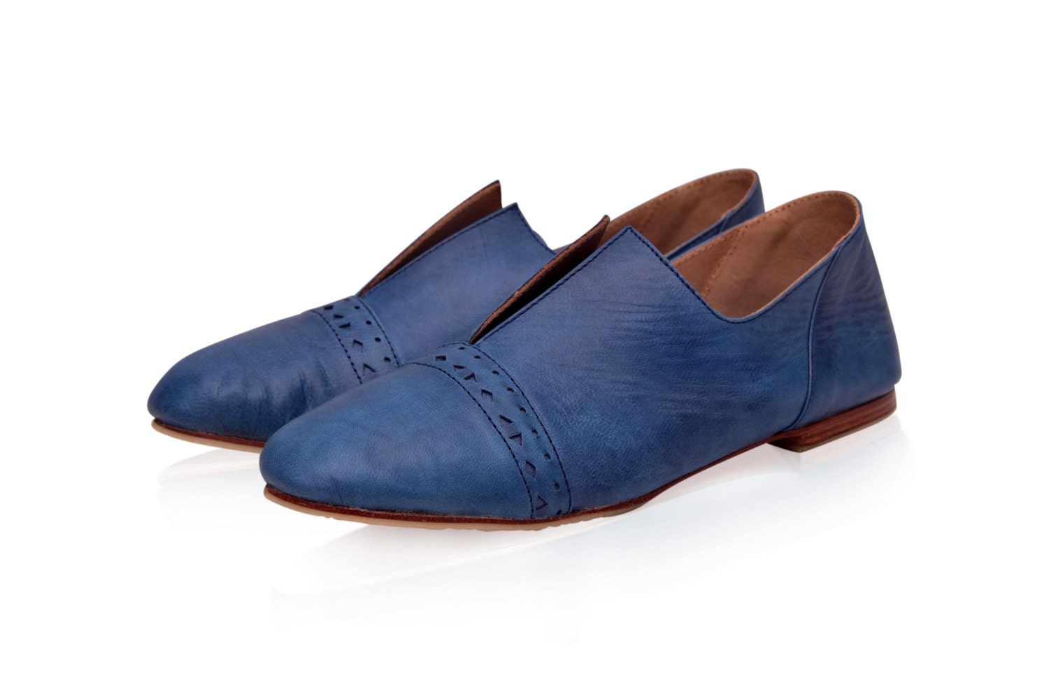 blue leather flats