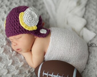 Minnesota Vikings Crochet Helmet Hat 0-6 MO