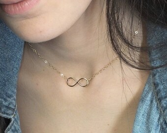 14k Gold Infinity Necklace, 14k Solid Gold Infinity Charm Necklace, 14k Gold Minimalist Layering Necklace, Layered Delicate Gold Jewelry