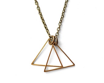 Brass Triangle Double Pendant Necklace - Men's Necklace - Simple Necklace - Triangle Necklace - Geometric Jewelry by Modern Out