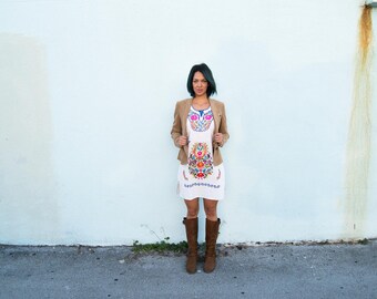 Ethnic, Folk, Embroidered Mexican Dress with Tie on Back.