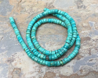 Turquoise Disk Beads, Natural Turquoise Beads, 4mm Turquoise Beads, 16 inch strand