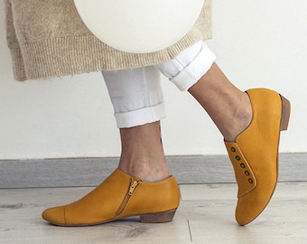 Yellow handmade shoes / Grace Yolk flat leather shoes by Tamar Shalem