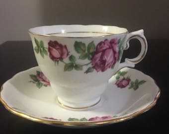 Colclough Purple Rose Teacup and Saucer