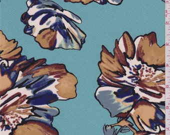 Bright Aqua Large Floral Crepe, Fabric By The Yard