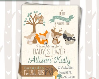 Sweet Woodland Baby Shower Invitation | Baby Boy Woodland Animals Invite | Forest Baby Shower Invitation