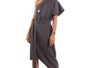Grey dress, One shoulder dress, Midi evening dress, sleeveless dress : Prom Queen Collection 2