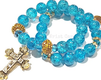 Turqoise Cross Beaded Bracelet Set, Stretchy, Faith, Spiritual, Stack, Custom Handmade Beaded Jewelry