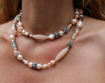 Pink pearl choker, pink pearl necklace, pink necklace, sterling silver necklace, pink pearl bridal set, wedding necklace set,