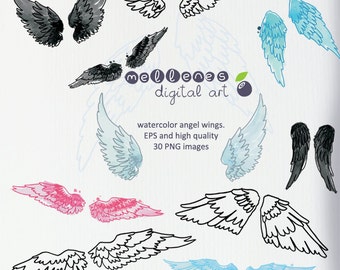 watercolor angel wings. Clip art / clipart scrapbook vector EPS and high quality PNG images for commercial and personal use