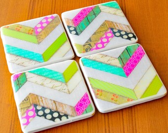 Chevron Coasters Cute Coasters Ready To Ship Tile Coasters Resin Mold Gifts For Her Gifts Under 30 Photo Coasters Drink Coasters Ceramic Coa