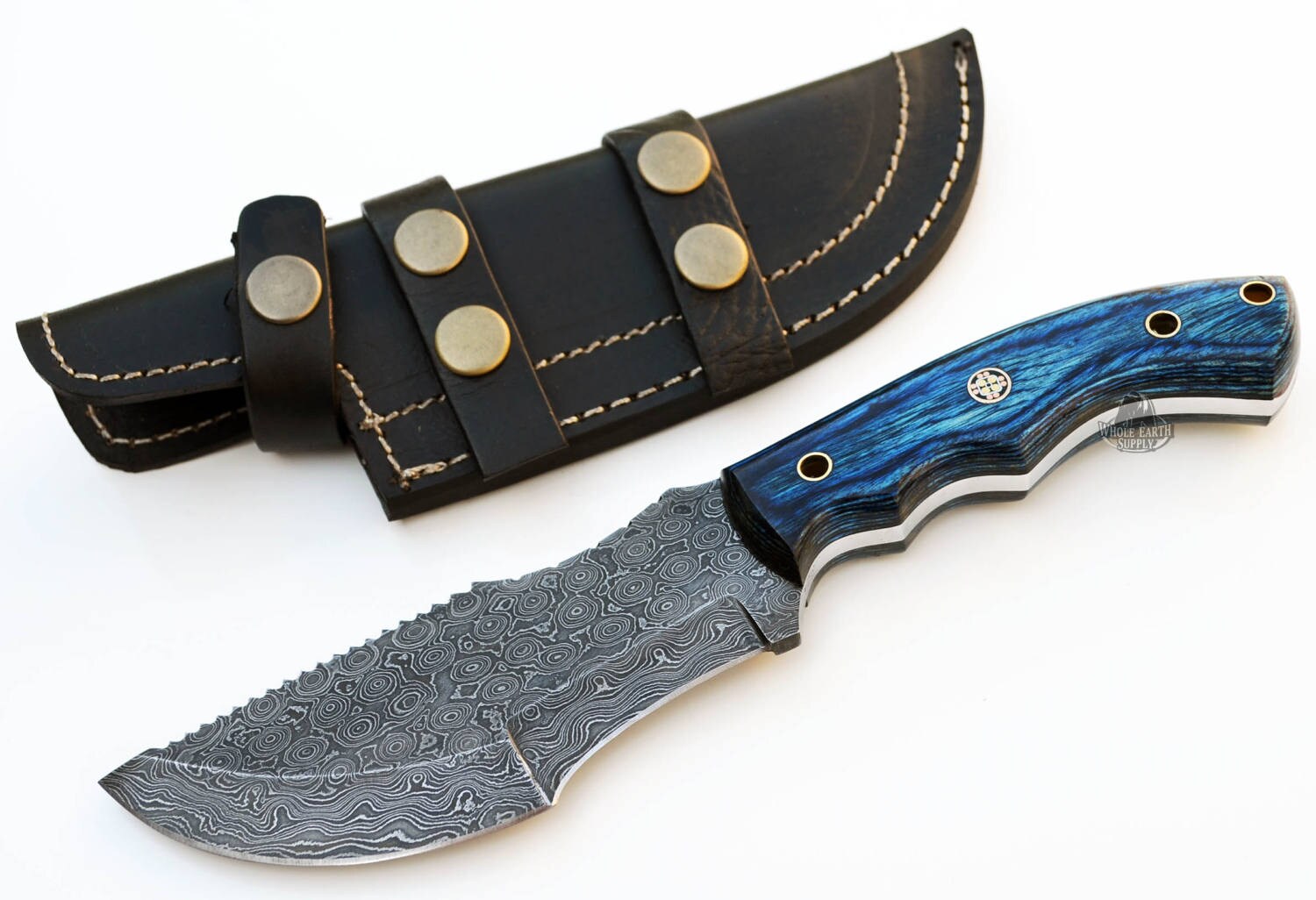 Raindrop Damascus Tracker Knife Hunting Knives Blue Wood
