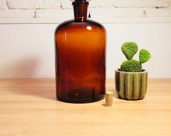 Old Pharmacy Bottle - Old Amber Bottle - Large Pharmacy Bottle - Apothecary Bottle - 5 Liters - Circa 1950's Cabinet of curiosities