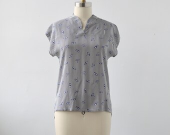 Women's blouse - Mao collar - lightweight - short sleeves- SS2018 - Interval Collection - Suki sunshades/striped 110.00