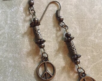 Hippie Peace Sign Earrings–longer dangle