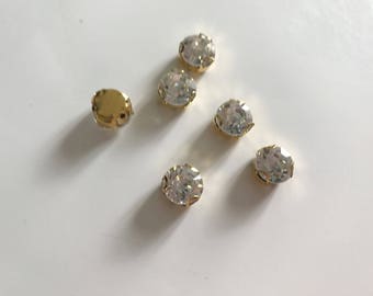 Rhinestone Crystal has sew base gold 10 mm