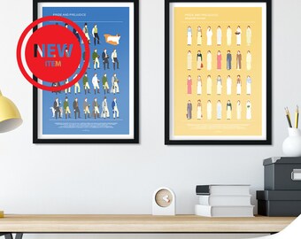 Pride and Prejudice Set of 2 minimalist posters fashion mom gift, Elizabeth Bennet and Mr Darcy poster, regency dresses Jane Austen art