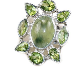 Green Peridot, Prehnite, Sterling Silver Ring Size 7