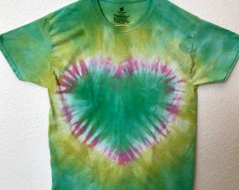 Large Green and Pink Heart Tie Dye T-Shirt
