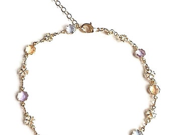 18k gold filled clover anklet for good luck 10" long /tobillera de trebol buena suerte para 10" largo