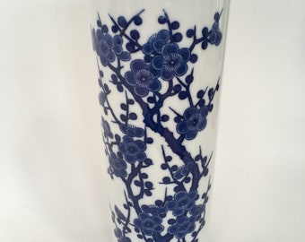 Vintage blue and white Prunus vase / Chinoiserie / Cherry Blossom