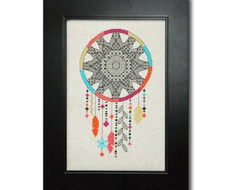 INSTANT DOWNLOAD Tiny Modernist Blackwork Dreamcatcher PDF counted cross stitch patterns