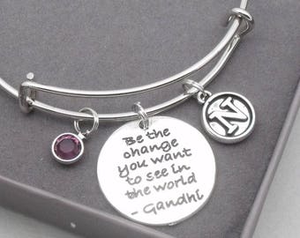 Gandhi 'be the change you want to see in the world' | vintage style initial | life inspiration jewellery | life quote gift | Gandhi Mahatma