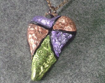 Heart pendant in jewel tones - polymer clay heart pendant