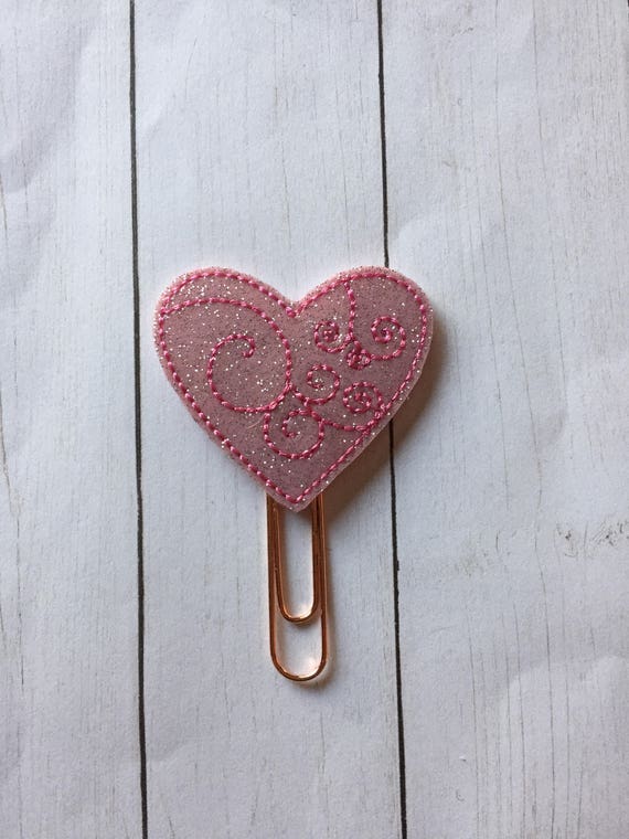 Pink Glitter Swirly Heart planner Clip/Planner Clip/Bookmark. Heart Planner Clip. Love Planner Clip. Valentine Planner Clip. Valentines Clip