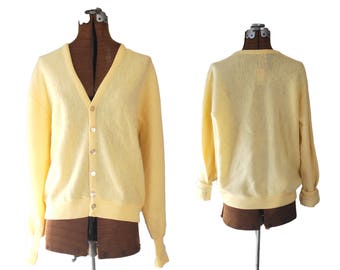 Vintage Yellow Fisherman Sweater Virgin Wool Knit Sweater Grandpa Sweater Pastel Sweater Pale Yellow Sweater Yellow Sweater Pastel Yellow