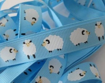 SHEEP Print Fabric Ribbon Trim (Blue)