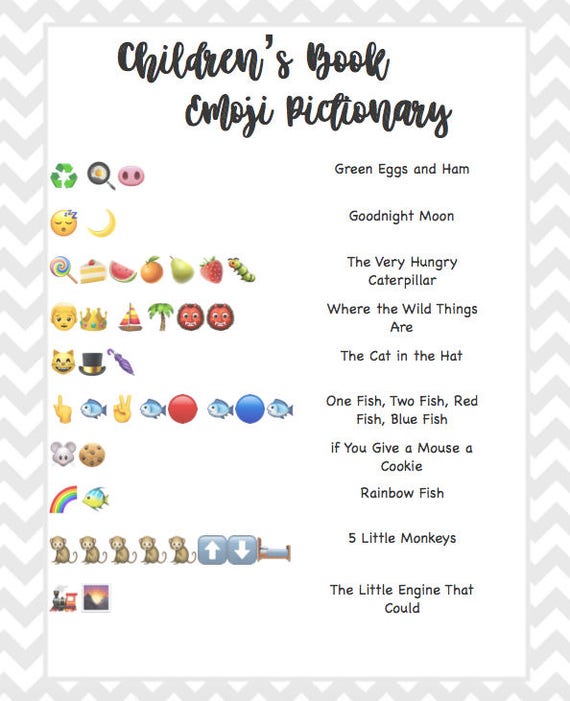 Children's Book Emoji Pictionary Baby Shower Grey Chevron