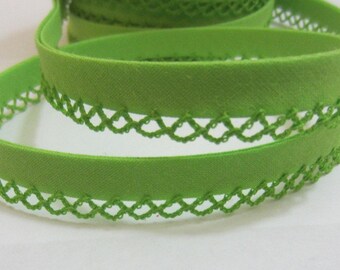Bias binding with crocheted trim/crochet edge light green