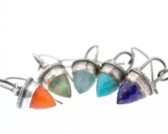 Zen Sterling Silver Faceted Bullet Dangle Earrings Unique Drop Swing Modern Rustic Arch