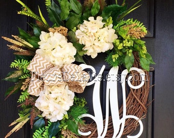 BEST SELLER! Summer Wreaths for Front Door, Front Door Wreaths, Farm House Wreaths, Hydrangea Wreath, Grapevine Wreath, Burlap Wreath