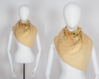Vintage Floral Scarf / Peach Scarf / Hand rolled Vintage Scarf / Vintage Leonardi Scarf / Vintage Peach Scarf / Peach Leonardi Scarf