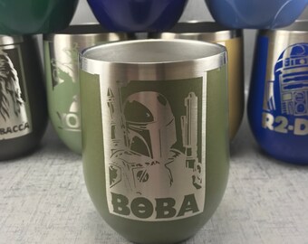 Boba Fett Cup/Star Wars Tumbler/Powder Coated Boba Fett/Boba Fett RTIC/Boba Fett/Star Wars Wine cup/Boba Fett Stainless Wine Glass