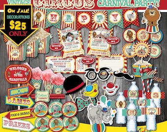 On Sale! Circus Party Package-Vintage Circus Birthday Package-First Carnival Birthday Party Printable-Carnival Party Decoration-Circus Decor