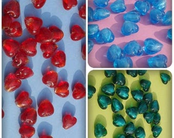 12mm Glass heart beads, Foil-lined glass beads, Glass beads, Heart beads, Glass heart beads, Heart, Hearts, Jewellery making, Beads, Crafts