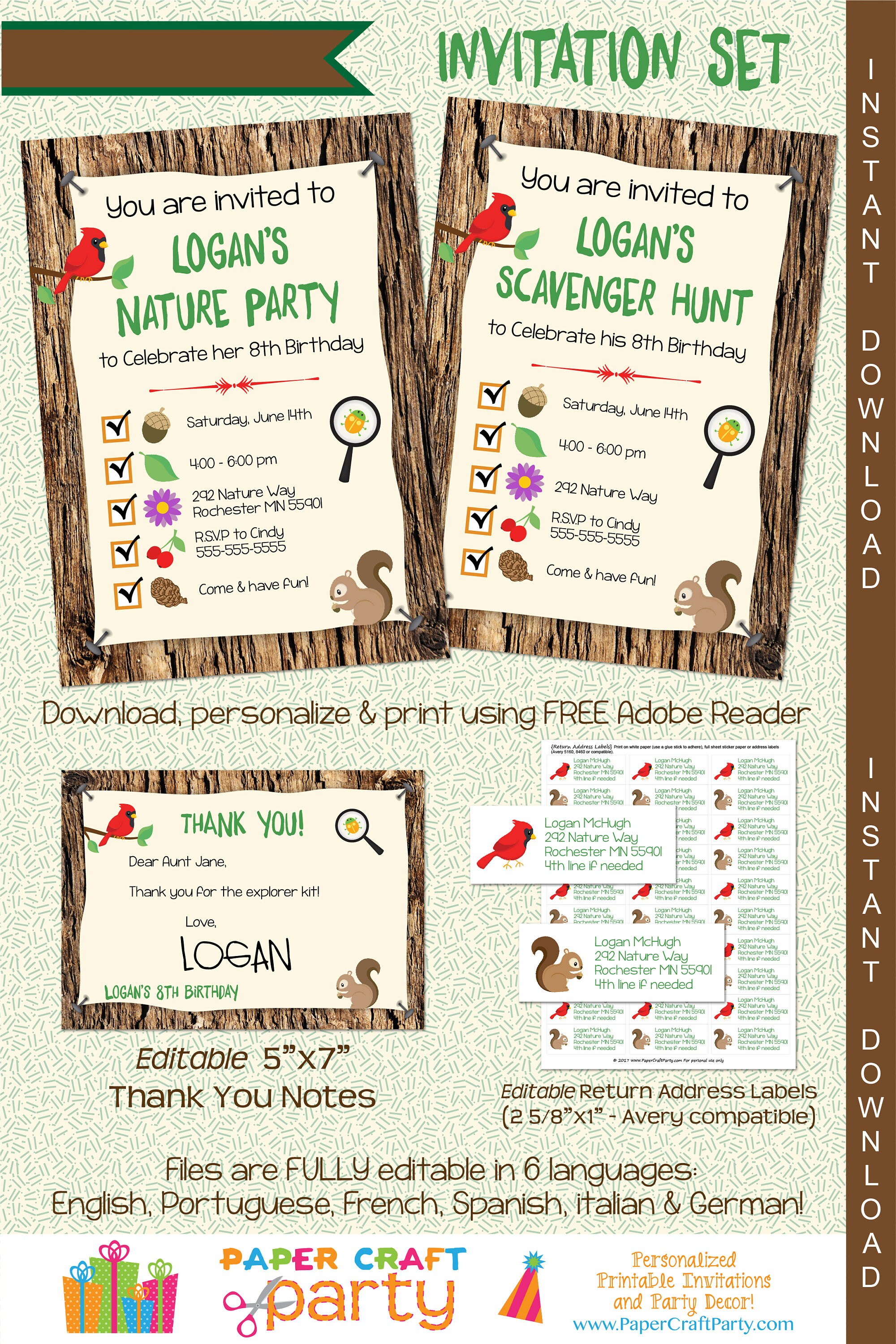 Scavenger Hunt Printable Invitation Nature Party Invite