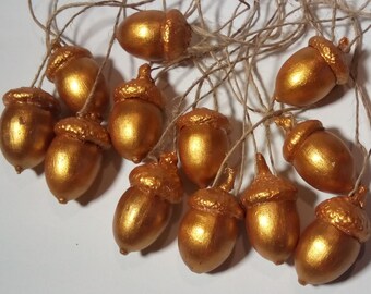 Golden acorns set of 30. Acorn ornaments. Home decor.
